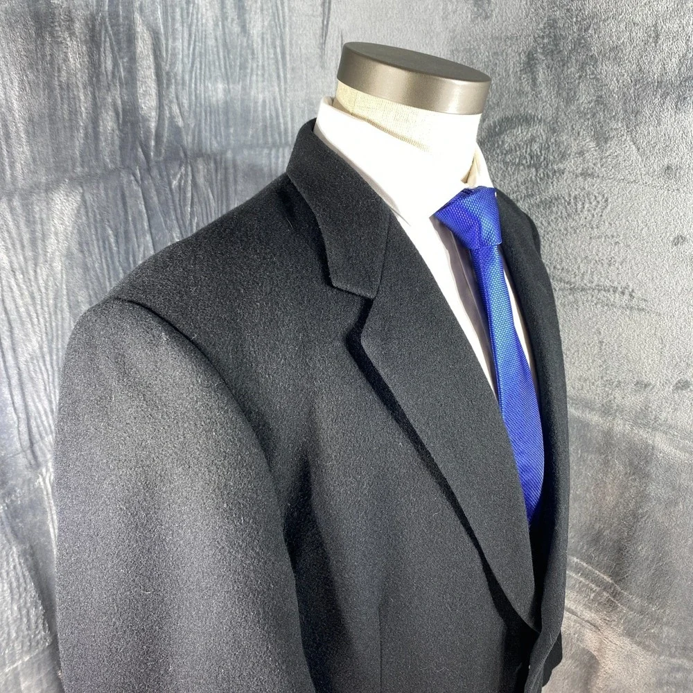 Vintage Camel Hair Blazer 46L Black Two Button Sport Coat Old Money Suit Jacket